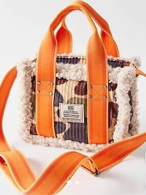 BDG Orange Canvas Mini Tote with Sherpa Trim
